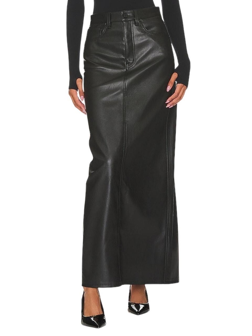 AFMR Black Maxi Pencil Skirt with High Black Slit